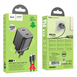 Адаптер мережевий Hoco Elogiado dual-port charger N42 (Type-C to Type-C Set) |2Type-C, 45W/3A, PD/QC|