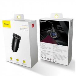Адаптер автомобільний BASEUS Square metal |QC3.0, 2USB, 30W, 5A|