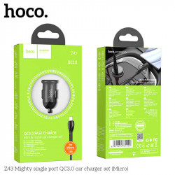 Адаптер автомобільний Hoco Micro USB Cable Mighty single port Car charger Z43 |1USB, 3A, QC, 18W|