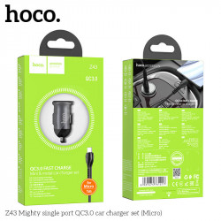 Адаптер автомобільний Hoco Micro USB Cable Mighty single port Car charger Z43 |1USB, 3A, QC, 18W|