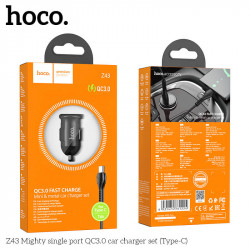Адаптер автомобільний Hoco Type-C Cable Mighty single port Car charger Z43 |1USB, 3A, QC, 18W|