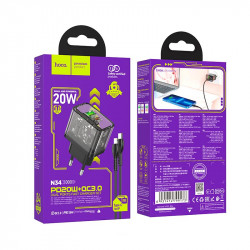 Адаптер мережевий HOCO Type-C to Lightning cable dazzling dual-port N34 |1USB/1Type-C, 20W/3A, PD/QC|