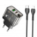 Адаптер мережевий HOCO Type-C to Lightning cable dazzling dual-port N34 |1USB/1Type-C, 20W/3A, PD/QC|