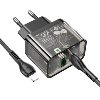 Адаптер мережевий HOCO Type-C to Lightning cable dazzling dual-port N34 |1USB/1Type-C, 20W/3A, PD/QC|