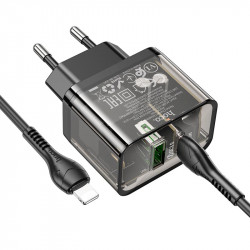 Адаптер мережевий HOCO Type-C to Lightning cable dazzling dual-port N34 |1USB/1Type-C, 20W/3A, PD/QC|