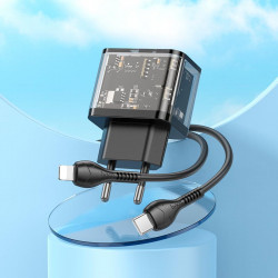 Адаптер мережевий HOCO Type-C to Lightning cable dazzling dual-port N34 |1USB/1Type-C, 20W/3A, PD/QC|