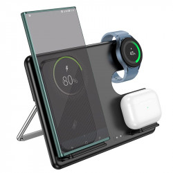 Зарядка Qi Hoco Flash folding 3-in-1 wireless fast charger CQ2 (Sam Watch / phone / earphone, 15wqi, 27w Type-C)