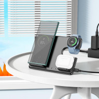 Зарядка Qi Hoco Flash folding 3-in-1 wireless fast charger CQ2 (Sam Watch / phone / earphone, 15wqi, 27w Type-C)