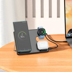 Зарядка Qi Hoco Flash folding 3-in-1 wireless fast charger CQ2 (Sam Watch / phone / earphone, 15wqi, 27w Type-C)