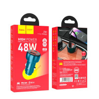 Адаптер автомобільний Hoco Leader dual-port Car charger with digital display Z50 |1USB/1Type-C, 48W/3A, PD/QC|