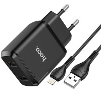 Адаптер мережевий Hoco Lightning cable Speedy dual Port charger set N7 |2USB, 2.1A| (Safety Certified)