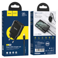 Адаптер мережевий Hoco Lightning cable Speedy dual Port charger set N7 |2USB, 2.1A| (Safety Certified)