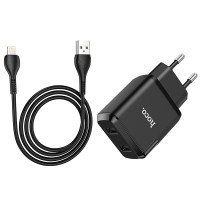 Адаптер мережевий Hoco Lightning cable Speedy dual Port charger set N7 |2USB, 2.1A| (Safety Certified)