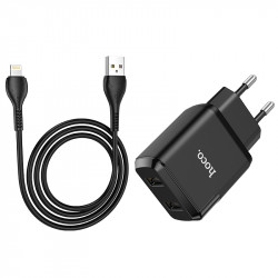 Адаптер мережевий Hoco Lightning cable Speedy dual Port charger set N7 |2USB, 2.1A| (Safety Certified)