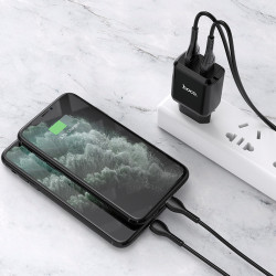 Адаптер мережевий Hoco Lightning cable Speedy dual Port charger set N7 |2USB, 2.1A| (Safety Certified)