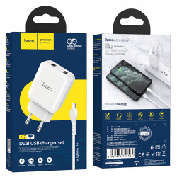 Адаптер мережевий Hoco Lightning cable Speedy dual Port charger set N7 |2USB, 2.1A| (Safety Certified)
