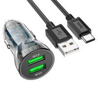 Адаптер автомобільний Hoco Type-C cable Transparent Discovery Edition dual port Z47 |2USB, QC, 3A|