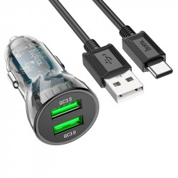 Адаптер автомобільний Hoco Type-C cable Transparent Discovery Edition dual port Z47 |2USB, QC, 3A|