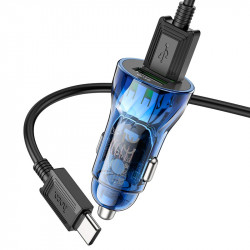 Адаптер автомобільний Hoco Type-C cable Transparent Discovery Edition dual port Z47 |2USB, QC, 3A|