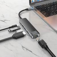 Hub адаптер Hoco Type-C Easy view HB23 | |4KHDMI, LAN, 1USB 3.0, 1USB2.0, Type-C PD, 60W/3A|