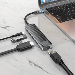 Hub адаптер Hoco Type-C Easy view HB23 | |4KHDMI, LAN, 1USB 3.0, 1USB2.0, Type-C PD, 60W/3A|