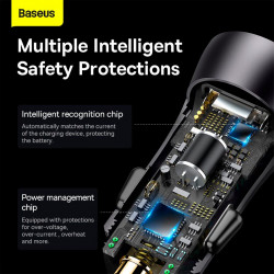 Адаптер автомобільний Baseus Golden Contactor Max Dual Fast Charger Car Charger |2USB, QC/PD, 60W/3A|