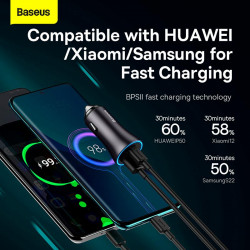 Адаптер автомобільний Baseus Golden Contactor Max Dual Fast Charger Car Charger |1USB/1Type-C, QC/PD, 60W/3A|