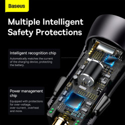 Адаптер автомобільний Baseus Golden Contactor Max Dual Fast Charger Car Charger |1USB/1Type-C, QC/PD, 60W/3A|
