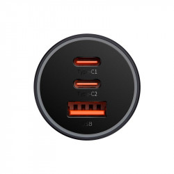 Адаптер автомобільний Baseus Golden Contactor Pro Triple Fast Charger Car Charger |1USB/2Type-c, PD/QC, 65W/3A|