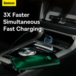 Адаптер автомобільний Baseus Golden Contactor Pro Triple Fast Charger Car Charger |1USB/2Type-c, PD/QC, 65W/3A|