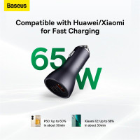 Адаптер автомобільний Baseus Golden Contactor Pro Triple Fast Charger Car Charger |1USB/2Type-c, PD/QC, 65W/3A|