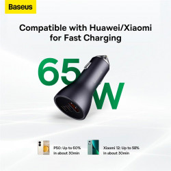 Адаптер автомобільний Baseus Golden Contactor Pro Triple Fast Charger Car Charger |1USB/2Type-c, PD/QC, 65W/3A|