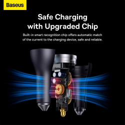 Адаптер автомобільний Baseus Golden Contactor Pro Triple Fast Charger Car Charger |1USB/2Type-c, PD/QC, 65W/3A|