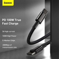 Кабель BASEUS Type-C to Type-C Tungsten Gold Fast Charging |1m, 100W, 5A| (CATWJ-01)