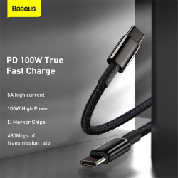 Кабель BASEUS Type-C to Type-C Tungsten Gold Fast Charging |1m, 100W, 5A| (CATWJ-01)