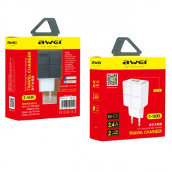 Адаптер мережевий AWEI C-500 |2USB, 2.4A|