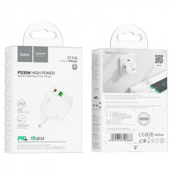 Адаптер мережевий Hoco Lucky dual-port charger C111A |1USB/1Type-C, 30W/3A, PD/QC|