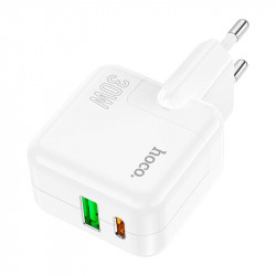 Адаптер мережевий Hoco Lucky dual-port charger C111A |1USB/1Type-C, 30W/3A, PD/QC|