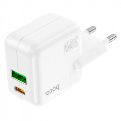 Адаптер мережевий Hoco Lucky dual-port charger C111A |1USB/1Type-C, 30W/3A, PD/QC|