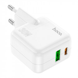 Адаптер мережевий Hoco Lucky dual-port charger C111A |1USB/1Type-C, 30W/3A, PD/QC|