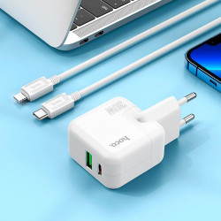 Адаптер мережевий Hoco Lucky dual-port charger C111A |1USB/1Type-C, 30W/3A, PD/QC|