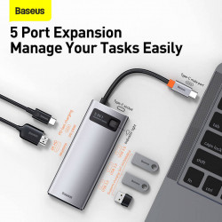 Hub адаптер BASEUS Type-C Metal Gleam Series 5-in-1 Multifunctional Docking Station |3USB, HDMI, Type-C, 100W PD| (CAHUB-CX0G)