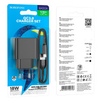 Адаптер мережевий Borofone Micro USB cable Erudite BAS12A |1USB, 18W/3A, QC3.0|