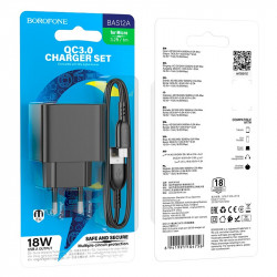 Адаптер мережевий Borofone Micro USB cable Erudite BAS12A |1USB, 18W/3A, QC3.0|
