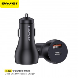 Адаптер автомобільний AWEI C-822 |1USB/1Type-C, QC/PD, 3A, 18W|