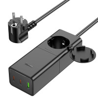 Адаптер мережевий Hoco Sharp desktop socket NS4 |1USB/2Type-C, 65W/3A, PD/QC, 4000W Socket|