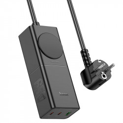 Адаптер мережевий Hoco Sharp desktop socket NS4 |1USB/2Type-C, 65W/3A, PD/QC, 4000W Socket|