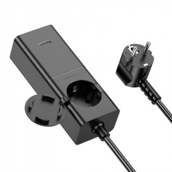 Адаптер мережевий Hoco Sharp desktop socket NS4 |1USB/2Type-C, 65W/3A, PD/QC, 4000W Socket|