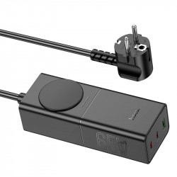 Адаптер мережевий Hoco Sharp desktop socket NS4 |1USB/2Type-C, 65W/3A, PD/QC, 4000W Socket|