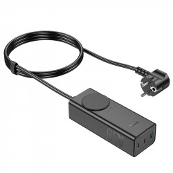 Адаптер мережевий Hoco Sharp desktop socket NS4 |1USB/2Type-C, 65W/3A, PD/QC, 4000W Socket|